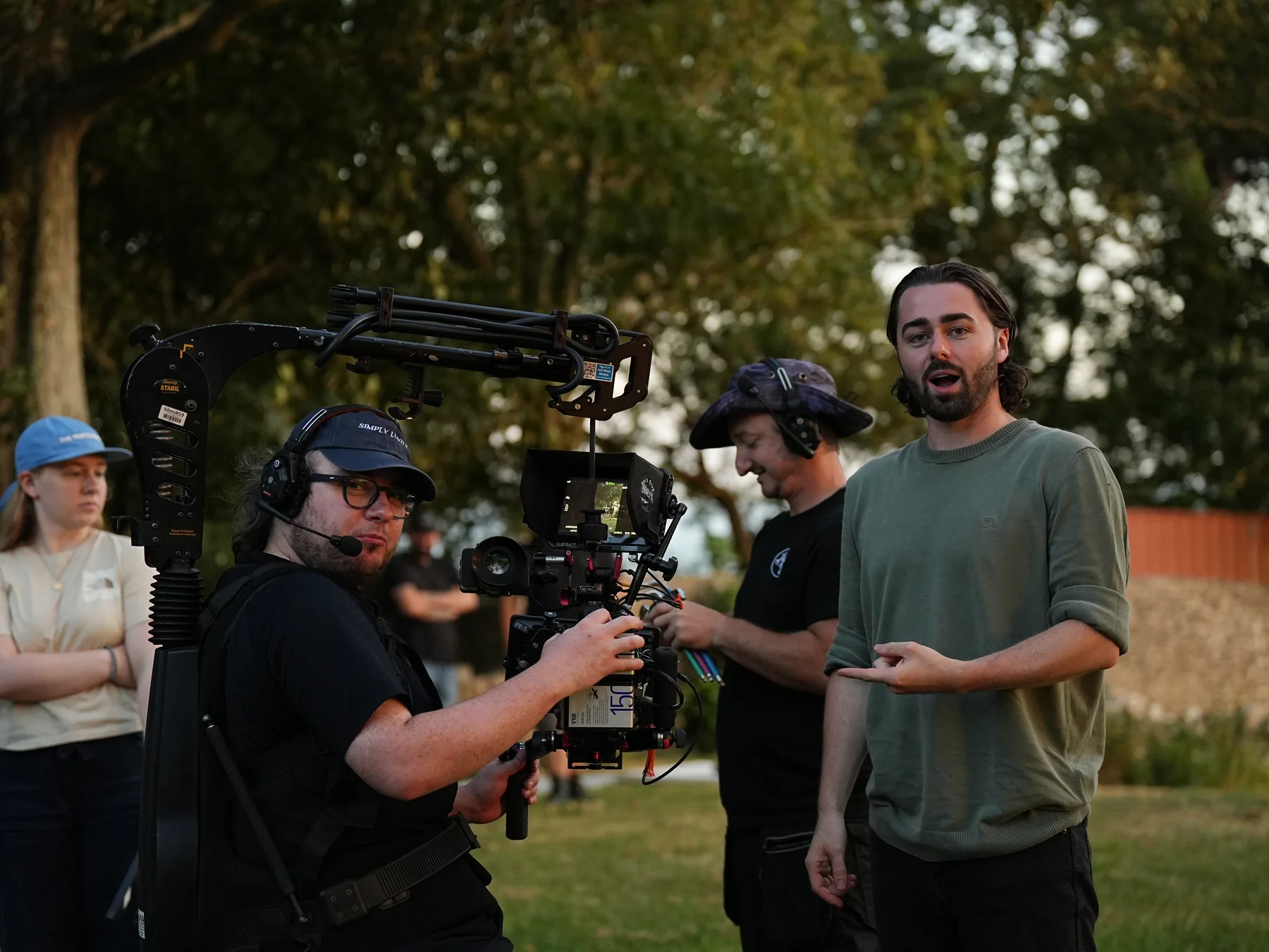Murder at Macintosh Manor camera crew working on an outdoor scene